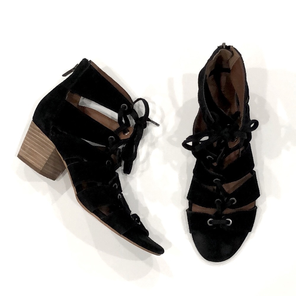 Lucky Brand Genevie Black Suede Cage Heel Sandal